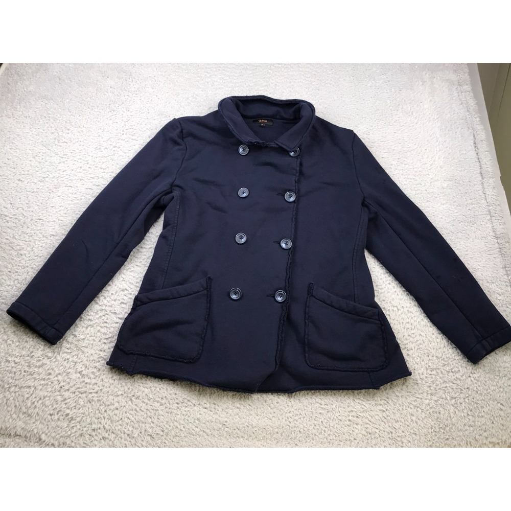 Quince French Terry Fleece Peacoat Womens M Navy Organic Cotton Jacket * FLAWS